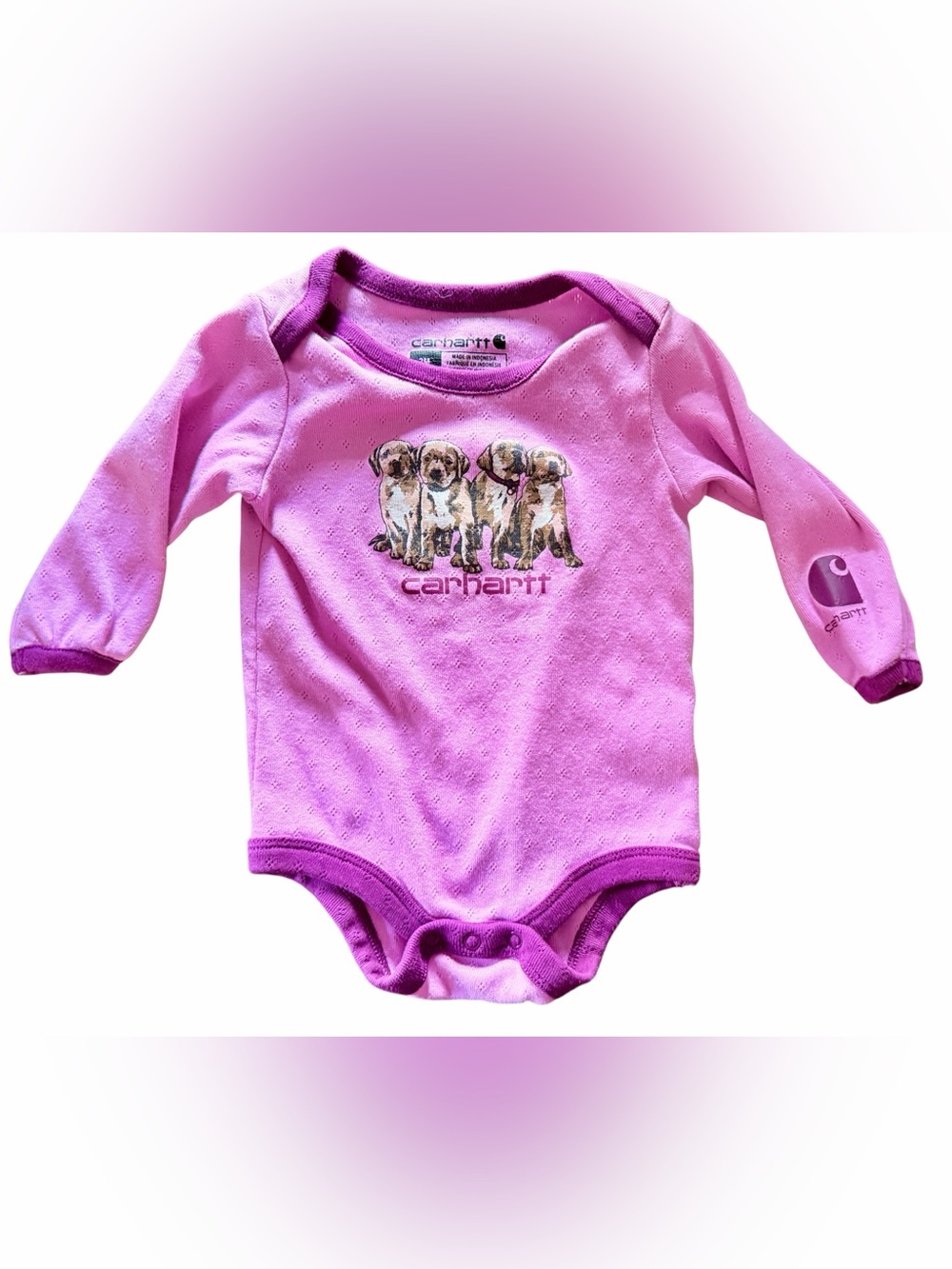 Carhartt Pink/Purple Puppy Trio Long-Sleeve One-Piece Bodysuit